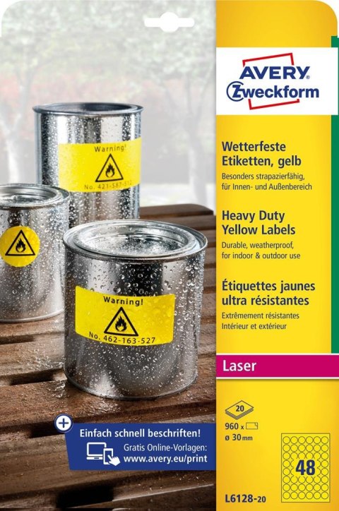 Etykiety Heavy Duty L6128-20 Q30 żółte 20 ark. poliestrowe Avery Zweckform Etykiety Heavy Duty L6128-20 Q30 żółte 20 ark. poliestrowe Avery Zweckform