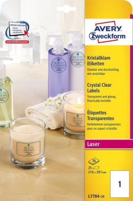 Etykiety Crystal Clear L7784-25 210 x 297 25ark przezroczyste, Avery Zweckform