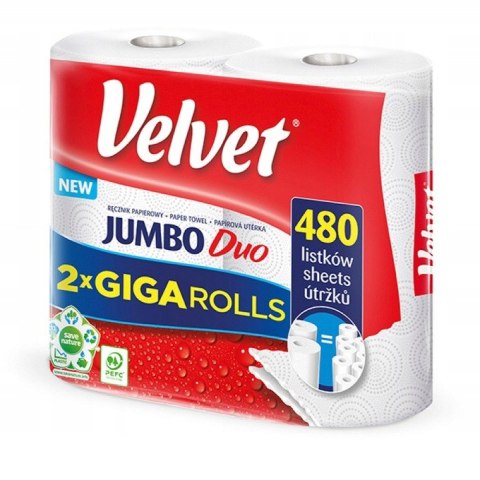 Ręcznik VELVET JUMBO DUO 2 rolki 2warstwy 2x240listków Ręcznik VELVET JUMBO DUO 2 rolki 2warstwy 2x240listków