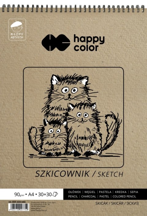 Szkicownik na spirali Młody Artysta, A4, 60 ark, 80/90g, Happy Color HA 3809 2030-M60 Szkicownik na spirali Młody Artysta, A4, 60 ark, 80/90g, Happy Color HA 3809 2030-M60