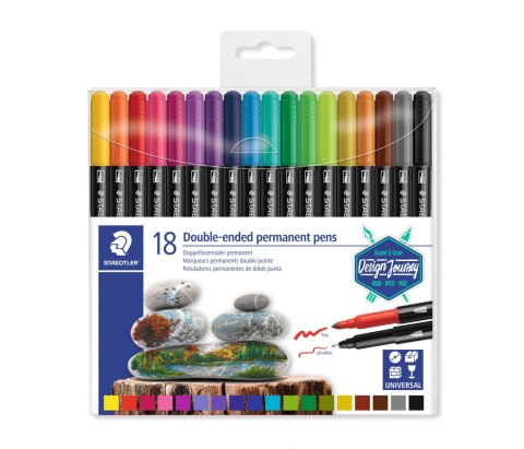 Flamastry dwustronne, wodoodporne, Design Journey, 18 kol, Staedtler S 3187 TB18 Flamastry dwustronne, wodoodporne, Design Journey, 18 kol, Staedtler S 3187 TB18