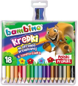 Kredki trójkątne BAMBINO 18 kolorów+temperówka w oprawie drewnianej