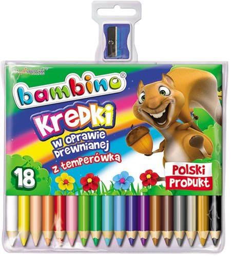Kredki trójkątne BAMBINO 18 kolorów+temperówka w oprawie drewnianej Kredki trójkątne BAMBINO 18 kolorów+temperówka w oprawie drewnianej