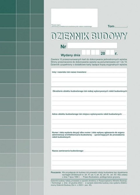 603-S11 Dziennik Budowy A4, 20str. (10 kompletów oryginał+kopia) samokopia Michalczyk i Prokop 603-S11 Dziennik Budowy A4, 20str. (10 kompletów oryginał+kopia) samokopia Michalczyk i Prokop