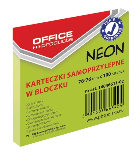 Bloczek samoprzylepny 76x76 100k NEON zielony 14046611-02 Bloczek samoprzylepny 76x76 100k NEON zielony 14046611-02