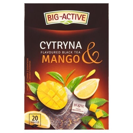 Herbata BIG-ACTIVE Cytryna & Mango 20 torebek/40g z kawałkami owoców czarna Herbata BIG-ACTIVE Cytryna & Mango 20 torebek/40g z kawałkami owoców czarna