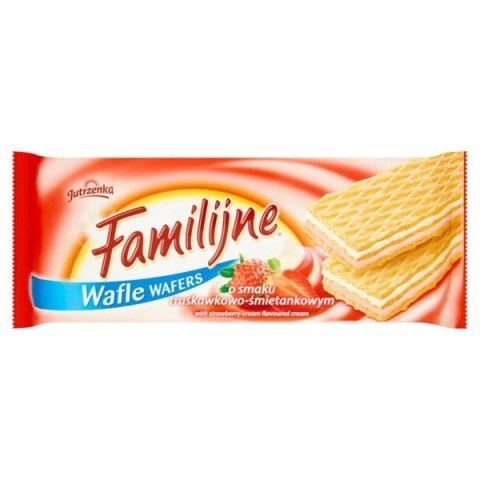 Wafle FAMILIJNE Truskawkowo-śmietankowym 180g JUTRZENKA Wafle FAMILIJNE Truskawkowo-śmietankowym 180g JUTRZENKA