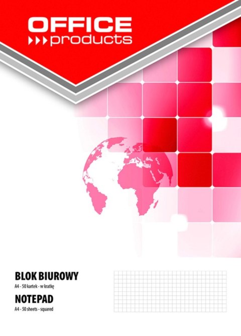 Blok biurowy OFFICE PRODUCTS, A4, w kratkę, 50 kart., 70gsm Blok biurowy OFFICE PRODUCTS, A4, w kratkę, 50 kart., 70gsm