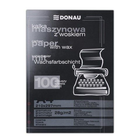 Kalka maszynowa DONAU z woskiem, A4, 100szt., czarna Kalka maszynowa DONAU z woskiem, A4, 100szt., czarna
