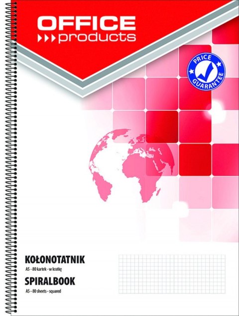 Kołonotatnik OFFICE PRODUCTS, A5, w kratkę, 80 kart., 60-80gsm, perforacja Kołonotatnik OFFICE PRODUCTS, A5, w kratkę, 80 kart., 60-80gsm, perforacja