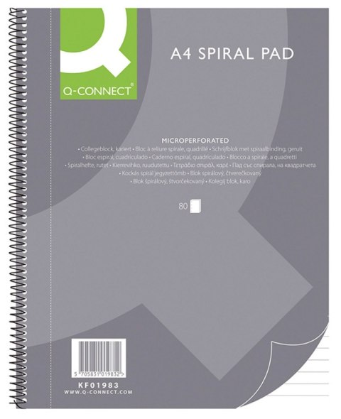 Kołonotatnik Q-CONNECT, A4, w linię, 80 kart., 70gsm, perforacja Kołonotatnik Q-CONNECT, A4, w linię, 80 kart., 70gsm, perforacja