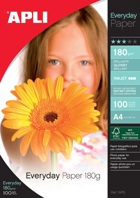 Papier fotograficzny APLI Everyday Photo Paper, A4, 180gsm, błyszczący, 100ark. Papier fotograficzny APLI Everyday Photo Paper, A4, 180gsm, błyszczący, 100ark.