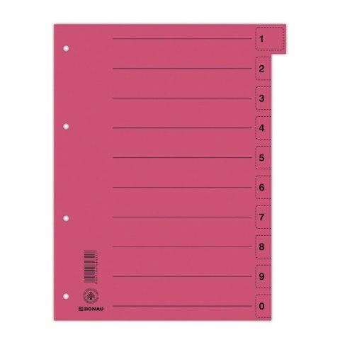 Przekładka DONAU, karton, A4, 235x300mm, 0-9, 1 karta z perforacją, czerwona Przekładka DONAU, karton, A4, 235x300mm, 0-9, 1 karta z perforacją, czerwona