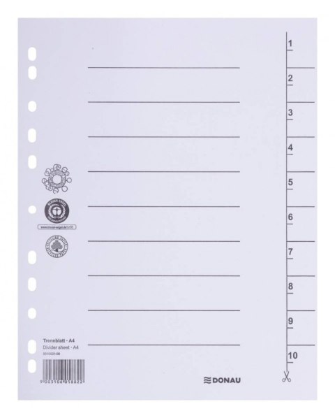Przekładka DONAU, karton, A4, 235x300mm, 1-10, 1 karta, biała Przekładka DONAU, karton, A4, 235x300mm, 1-10, 1 karta, biała