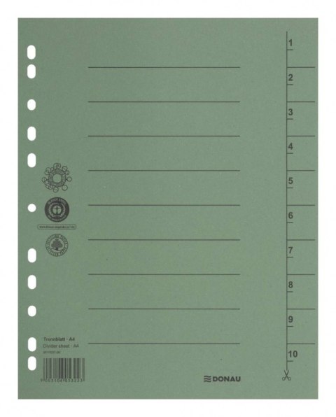 Przekładka DONAU, karton, A4, 235x300mm, 1-10, 1 karta, zielona Przekładka DONAU, karton, A4, 235x300mm, 1-10, 1 karta, zielona