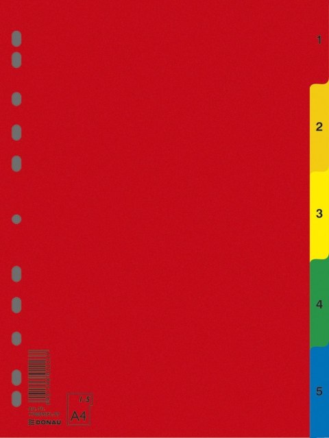Przekładki DONAU, PP, A4, 230x297mm, 1-5, 5 kart, mix kolorów Przekładki DONAU, PP, A4, 230x297mm, 1-5, 5 kart, mix kolorów