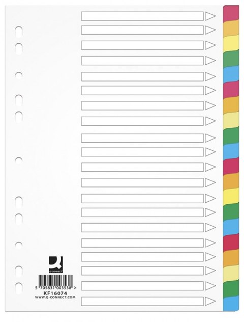 Przekładki Q-CONNECT, PP, A4, 225x297mm, 20 kart, mix kolorów Przekładki Q-CONNECT, PP, A4, 225x297mm, 20 kart, mix kolorów