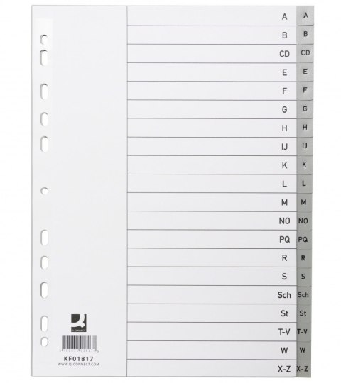 Przekładki Q-CONNECT, PP, A4, 230x297mm, A-Z, 20 kart, szare Przekładki Q-CONNECT, PP, A4, 230x297mm, A-Z, 20 kart, szare