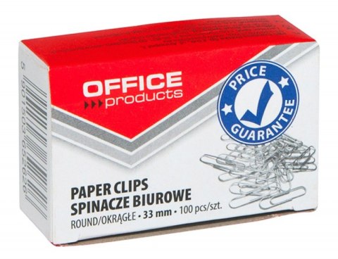 Spinacze okrągłe OFFICE PRODUCTS, 33mm, 100szt., srebrne Spinacze okrągłe OFFICE PRODUCTS, 33mm, 100szt., srebrne