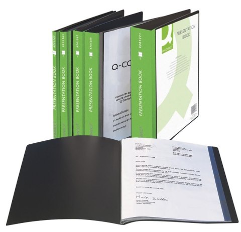 Teczka ofertowa Q-CONNECT z kieszenią opisową, PP, A4, 650mikr., 40 koszulek, czarna Teczka ofertowa Q-CONNECT z kieszenią opisową, PP, A4, 650mikr., 40 koszulek, czarna