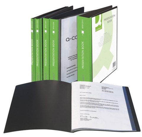Teczka ofertowa Q-CONNECT z kieszenią opisową, PP, A4, 820mikr., 60 koszulek, czarna Teczka ofertowa Q-CONNECT z kieszenią opisową, PP, A4, 820mikr., 60 koszulek, czarna