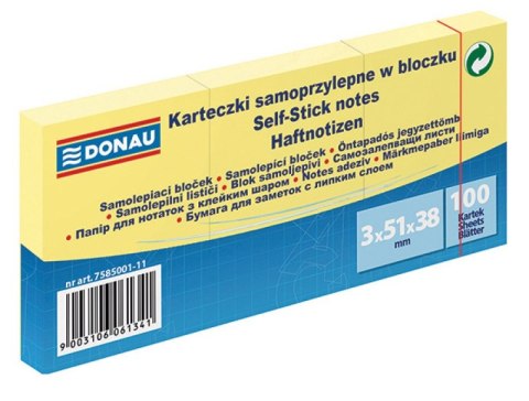 Bloczek samoprzylepny DONAU, 38x51mm, 1x100 kart., jasnożółty Bloczek samoprzylepny DONAU, 38x51mm, 1x100 kart., jasnożółty