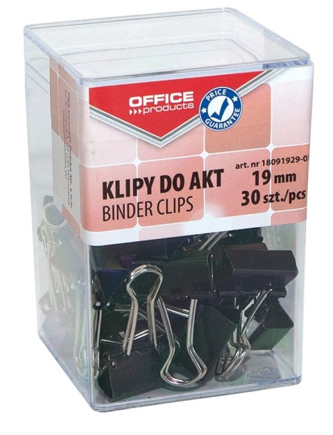 Klipy do dokumentów OFFICE PRODUCTS, 19mm, 30szt., w pudełku, czarne Klipy do dokumentów OFFICE PRODUCTS, 19mm, 30szt., w pudełku, czarne