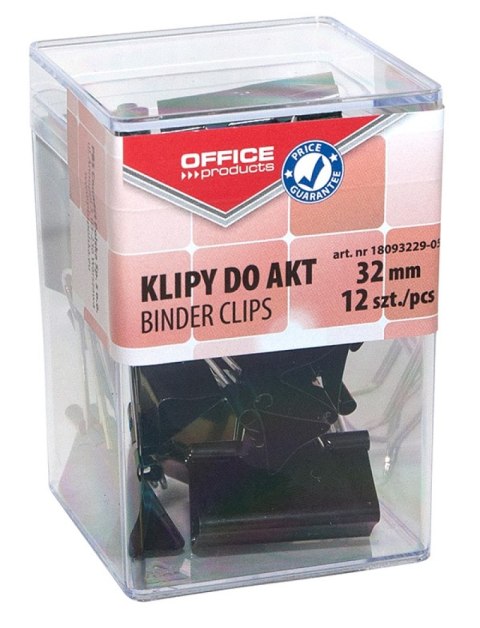Klipy do dokumentów OFFICE PRODUCTS, 32mm, 12szt., w pudełku, czarne Klipy do dokumentów OFFICE PRODUCTS, 32mm, 12szt., w pudełku, czarne