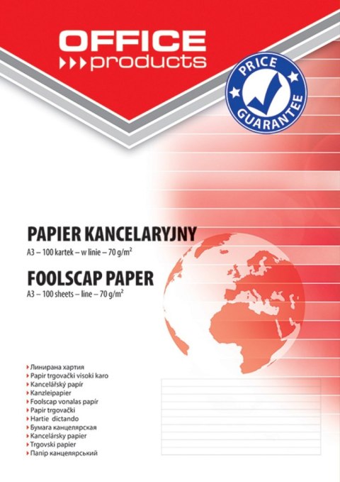 Papier kancelaryjny OFFICE PRODUCTS, w linie, A3, 100ark. Papier kancelaryjny OFFICE PRODUCTS, w linie, A3, 100ark.