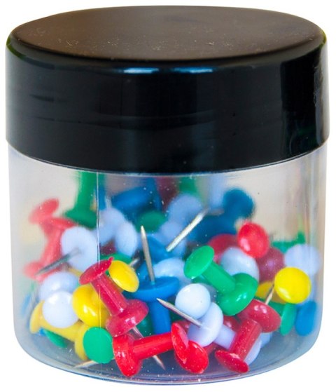 Pinezki beczułki Q-CONNECT, w plastikowym słoiku, 60szt., mix kolorów Pinezki beczułki Q-CONNECT, w plastikowym słoiku, 60szt., mix kolorów