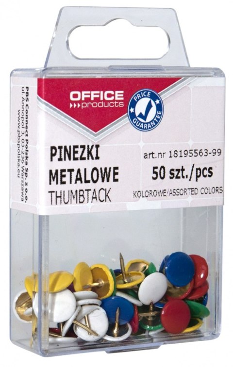 Pinezki kolorowe OFFICE PRODUCTS, w pudełku, 50szt., mix kolorów Pinezki kolorowe OFFICE PRODUCTS, w pudełku, 50szt., mix kolorów