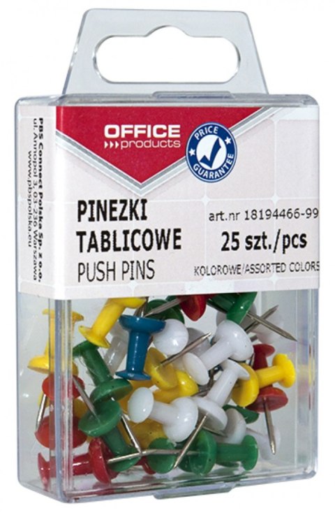Pinezki kolorowe beczułki OFFICE PRODUCTS, w pudełku, 25szt., mix kolorów Pinezki kolorowe beczułki OFFICE PRODUCTS, w pudełku, 25szt., mix kolorów