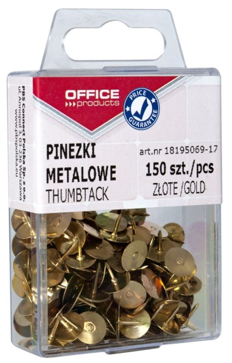 Pinezki metalowe OFFICE PRODUCTS, w pudełku, 150 szt., złote Pinezki metalowe OFFICE PRODUCTS, w pudełku, 150 szt., złote