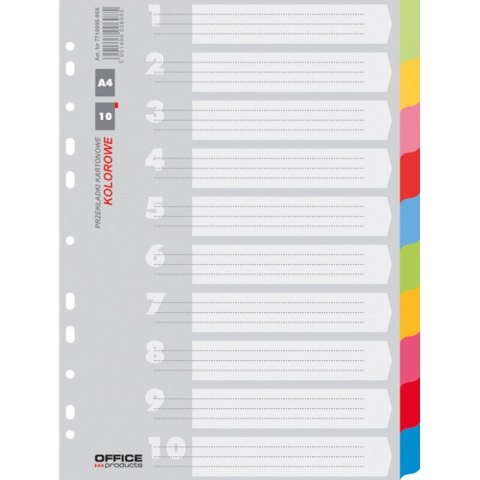 Przekładki OFFICE PRODUCTS, karton, A4, 223x297mm, 10 kart, mix kolorów Przekładki OFFICE PRODUCTS, karton, A4, 223x297mm, 10 kart, mix kolorów