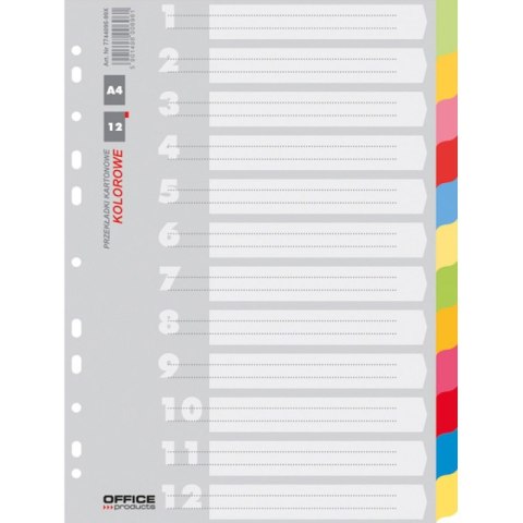 Przekładki OFFICE PRODUCTS, karton, A4, 223x297mm, 12 kart, mix kolorów Przekładki OFFICE PRODUCTS, karton, A4, 223x297mm, 12 kart, mix kolorów