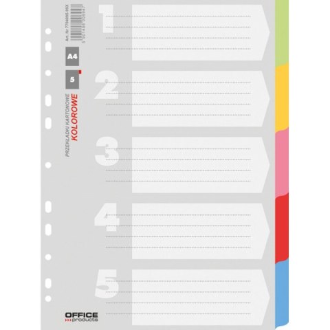 Przekładki OFFICE PRODUCTS, karton, A4, 223x297mm, 5 kart, mix kolorów Przekładki OFFICE PRODUCTS, karton, A4, 223x297mm, 5 kart, mix kolorów