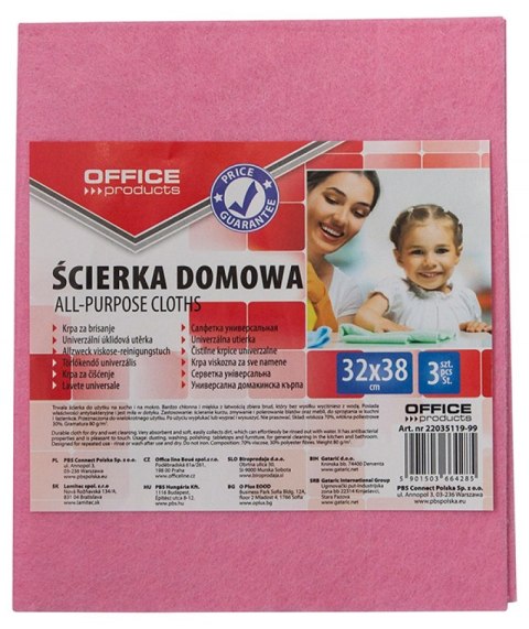 Ścierka domowa OFFICE PRODUCTS, wiskoza 70%, gr. 80g/mkg, 32x38cm, 3szt., mix kolorów Ścierka domowa OFFICE PRODUCTS, wiskoza 70%, gr. 80g/mkg, 32x38cm, 3szt., mix kolorów