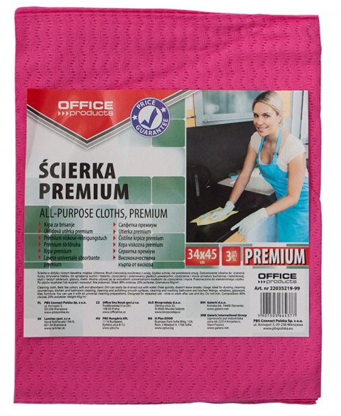 Ścierka premium OFFICE PRODUCTS, wiskoza 80%, gr. 65g/mkg, 34x45cm, 3szt., mix kolorów Ścierka premium OFFICE PRODUCTS, wiskoza 80%, gr. 65g/mkg, 34x45cm, 3szt., mix kolorów