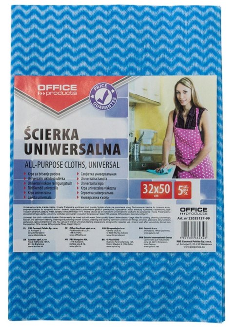 Ścierka uniwersalna OFFICE PRODUCTS, wiskoza 70%, gr. 40g/mkg, 32x50cm, 5szt., mix kolorów Ścierka uniwersalna OFFICE PRODUCTS, wiskoza 70%, gr. 40g/mkg, 32x50cm, 5szt., mix kolorów