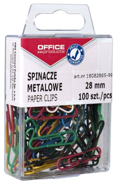 Spinacze kolorowe OFFICE PRODUCTS, powlekane, 28mm, w pudełku, 100szt., mix kolorów Spinacze kolorowe OFFICE PRODUCTS, powlekane, 28mm, w pudełku, 100szt., mix kolorów