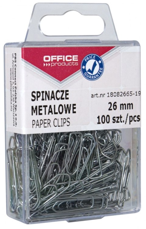 Spinacze metalowe OFFICE PRODUCTS, 26mm, w pudełku, 100szt., srebrne Spinacze metalowe OFFICE PRODUCTS, 26mm, w pudełku, 100szt., srebrne