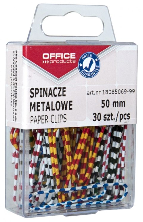 Spinacze metalowe OFFICE PRODUCTS Zebra, powlekane, 50mm, w pudełku, 30szt., mix kolorów Spinacze metalowe OFFICE PRODUCTS Zebra, powlekane, 50mm, w pudełku, 30szt., mix kolorów