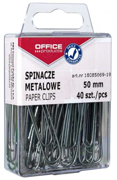 Spinacze metalowe OFFICE PRODUCTS, gładkie, 50mm, w pudełku, 40szt., srebrne Spinacze metalowe OFFICE PRODUCTS, gładkie, 50mm, w pudełku, 40szt., srebrne