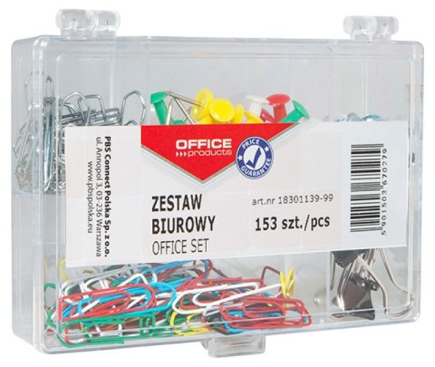 Zestaw biurowy (pinezki, klipy i spinacze) OFFICE PRODUCTS, mix 153szt., mix kolorów Zestaw biurowy (pinezki, klipy i spinacze) OFFICE PRODUCTS, mix 153szt., mix kolorów