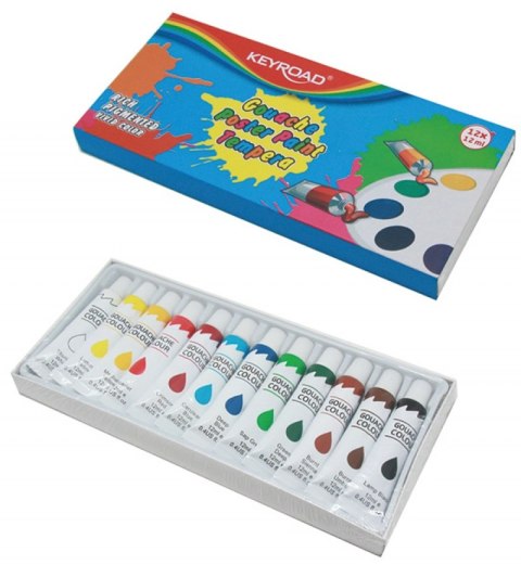 Farby tempera KEYROAD, 12x12ml, 12 kolorów Farby tempera KEYROAD, 12x12ml, 12 kolorów