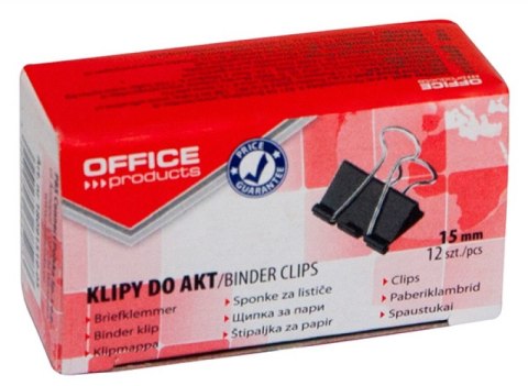 Klipy do dokumentów OFFICE PRODUCTS, 15mm, 12szt., czarne Klipy do dokumentów OFFICE PRODUCTS, 15mm, 12szt., czarne
