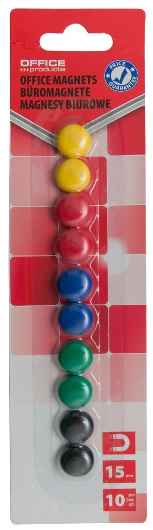 Magnesy do tablic OFFICE PRODUCTS, okrągłe, średnica 15mm, 10szt., blister, mix kolorów Magnesy do tablic OFFICE PRODUCTS, okrągłe, średnica 15mm, 10szt., blister, mix kolorów