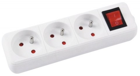 Przedłużacz OFFICE PRODUCTS, 3 gniazda, 3m, z uziemieniem i wyłącznikiem, biały Przedłużacz OFFICE PRODUCTS, 3 gniazda, 3m, z uziemieniem i wyłącznikiem, biały