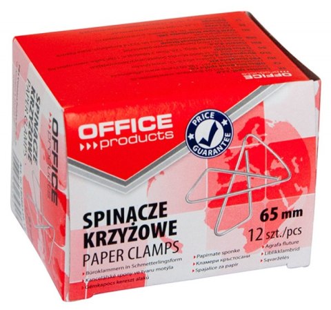 Spinacze krzyżowe OFFICE PRODUCTS, 65mm, 12szt., srebrne Spinacze krzyżowe OFFICE PRODUCTS, 65mm, 12szt., srebrne