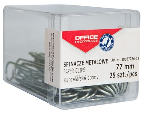 Spinacze metalowe OFFICE PRODUCTS, 77mm, w pudełku, 25szt., srebrne Spinacze metalowe OFFICE PRODUCTS, 77mm, w pudełku, 25szt., srebrne